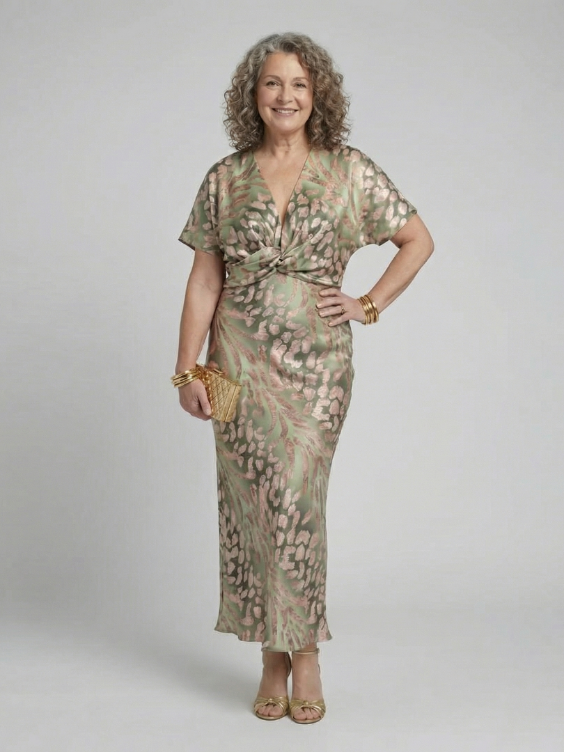 Ellis & Johnson™ | Vestido midi con estampado abstracto y escote en V