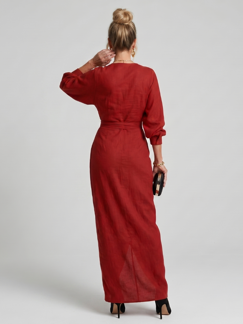 Fábula | Vestido Midi de Manga Larga con Cuerpo Envolvente