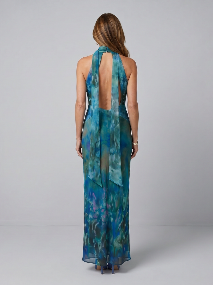 Juniper | Vestido Maxi Sin Mangas con Cuello Halter y Abertura