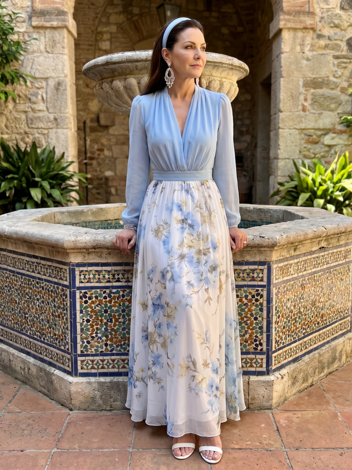 Augusta | Vestido Maxi Floral de Cuerpo Transparente con Escote en V
