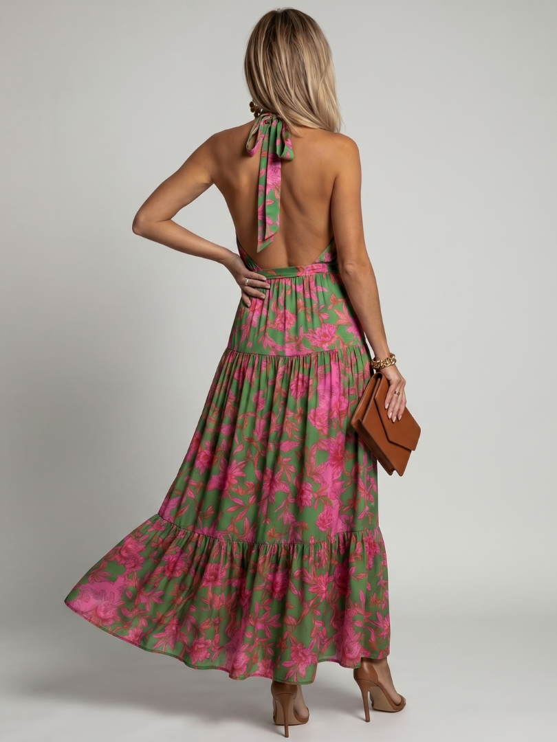 Rowen | Vestido Midi con Escote Halter Drapado