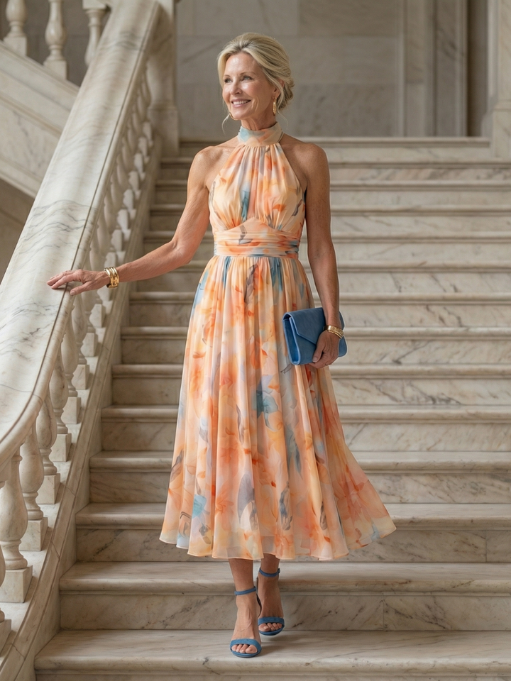 Ellis & Johnson™ | Vestido Midi Suave con Cuello Halter