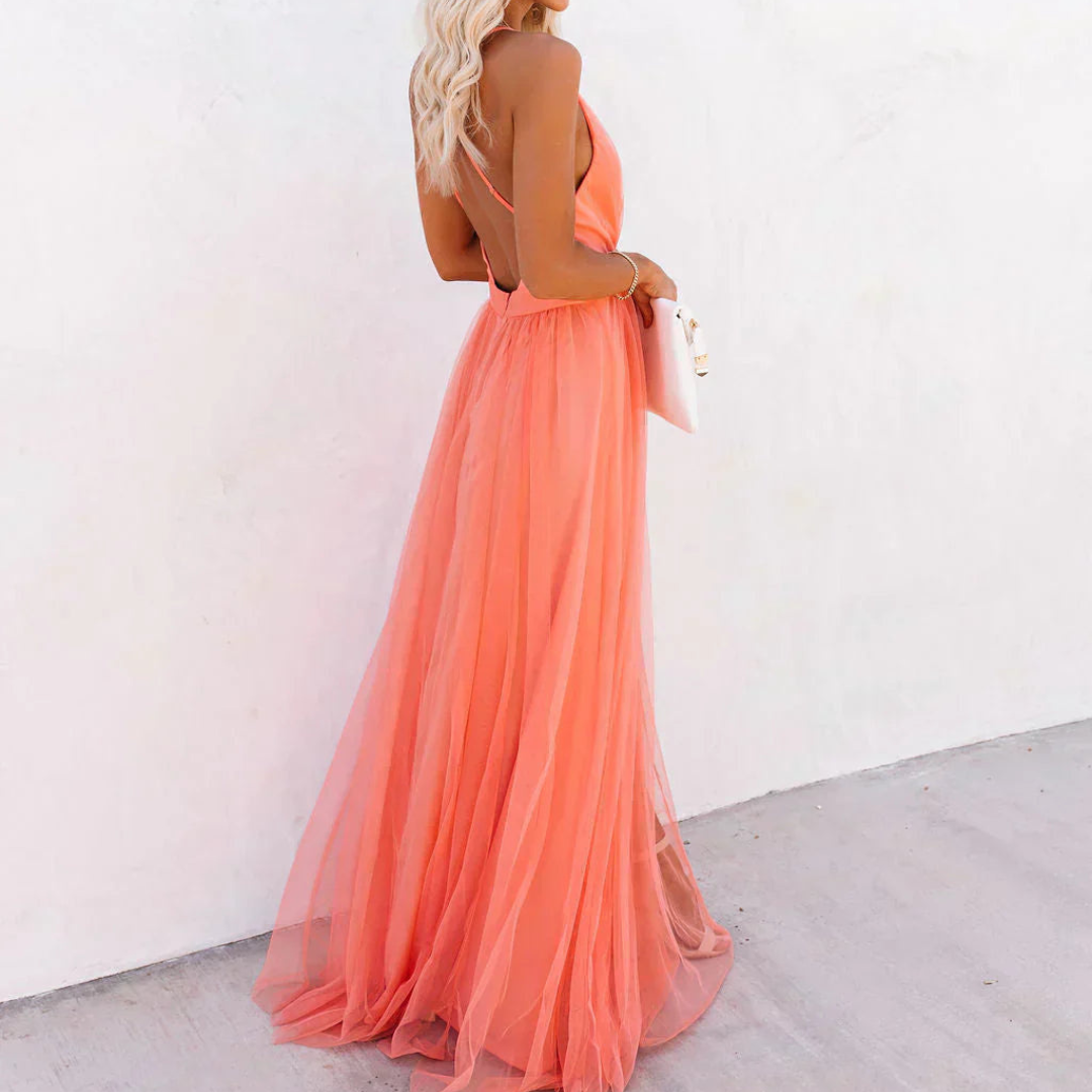 Marina | Vestido Largo Color Coral