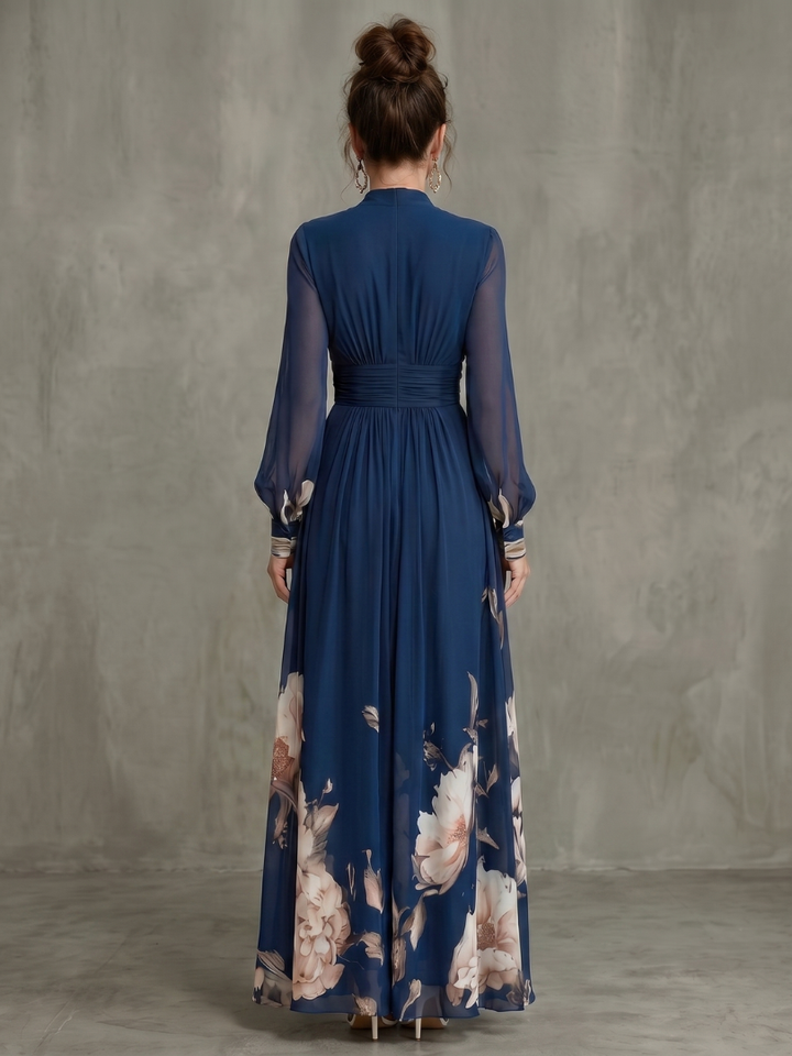 Ziva | Vestido Maxi con Mangas Transparentes Plisadas