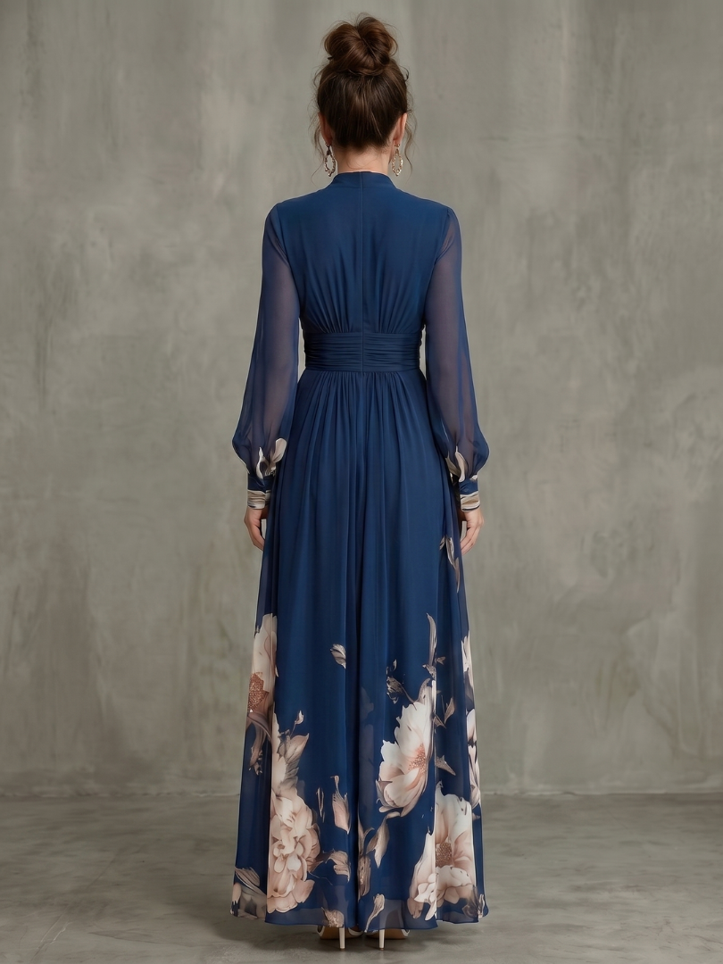 Ziva | Vestido Maxi con Mangas Plisadas y Transparentes