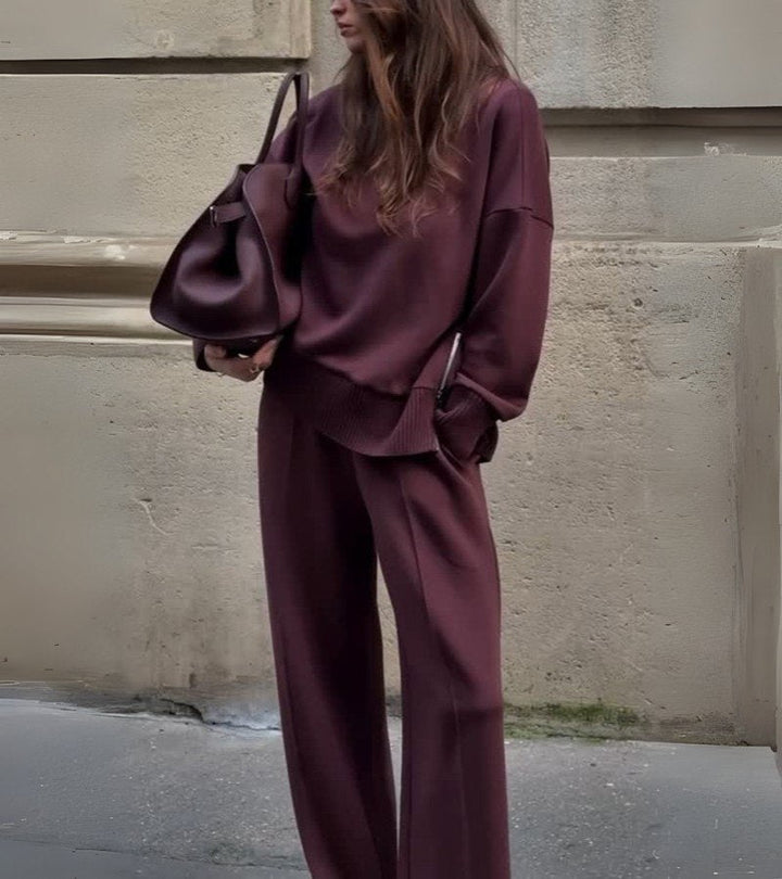 Elyza™ Conjunto Suave de Dos Piezas | Top de Cuello Alto y Pantalón Amplio