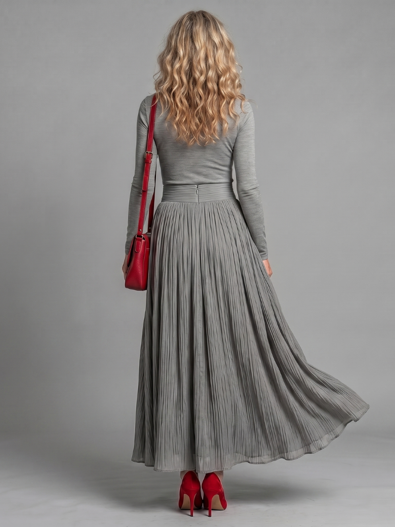 Lana | Vestido Midi de Cuello Alto y Manga Larga con Cintura Ajustada