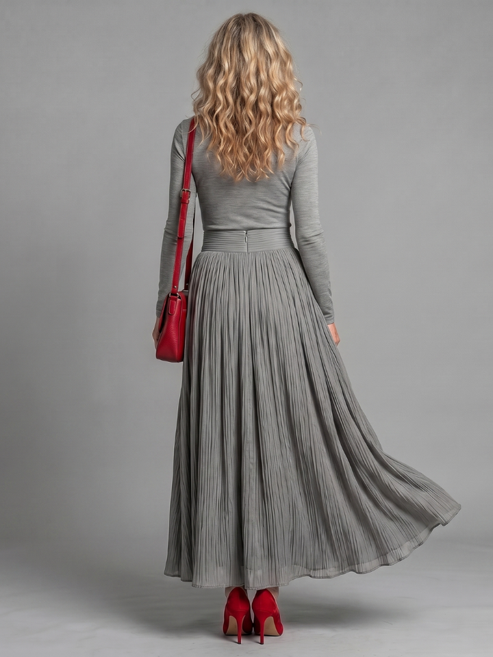 Lana | Vestido Midi de Cuello Alto y Manga Larga con Cintura Ajustada