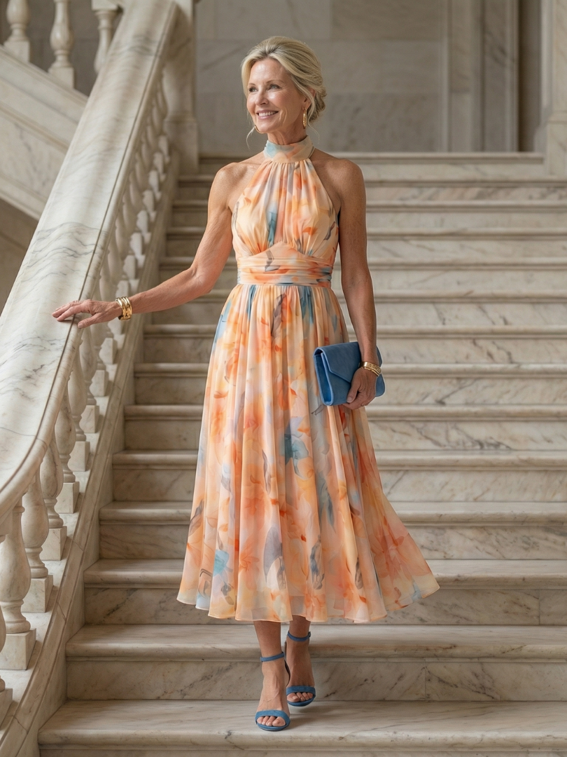 Ellis & Johnson™ | Vestido Midi Suave con Halter