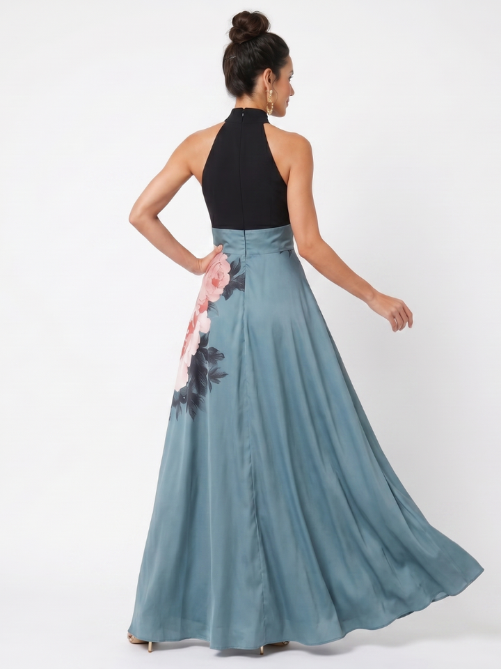 Olympas | Vestido Maxi Floral con Cuerpo Halter