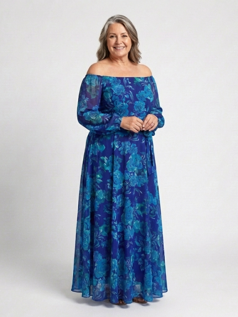Ellis & Johnson™ | Vestido Maxi Floral con Hombros Al Descubierto