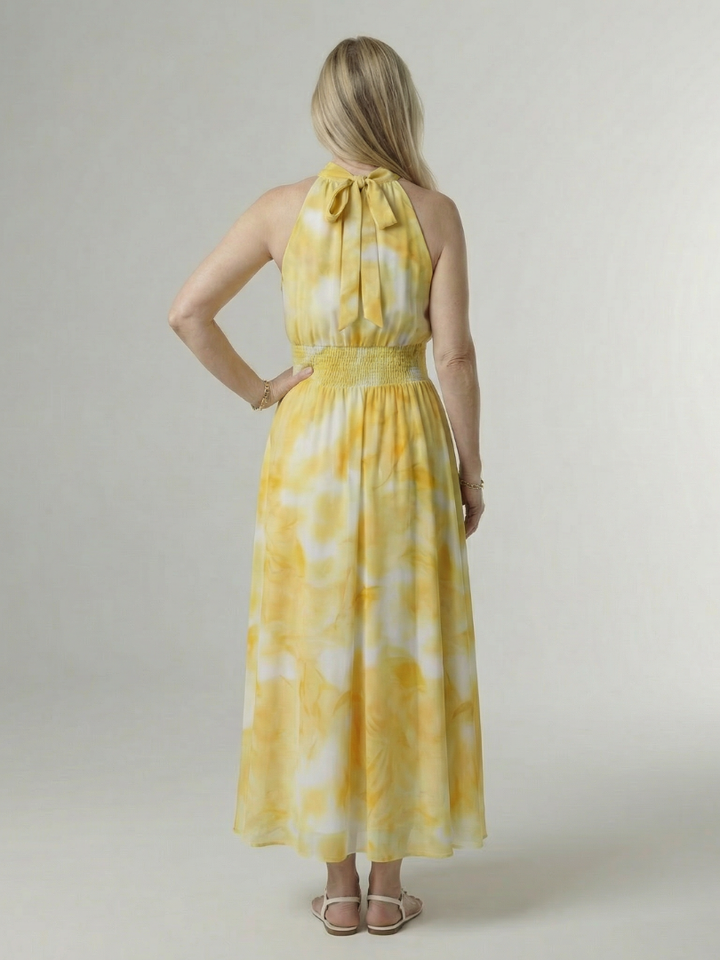 Sylin | Vestido Midi con Cuello Halter Arrugado