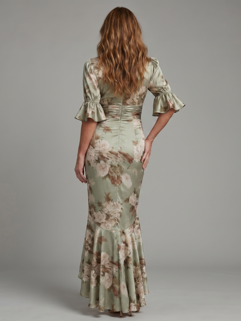 Palma | Vestido Midi de Manga Corta con Escote en V y Cintura Ajustada