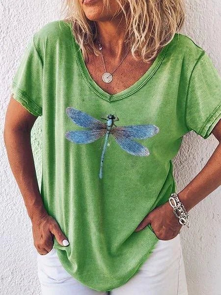 Luna | Camiseta Casual de Manga Corta con Estampado de Libélula para Damas