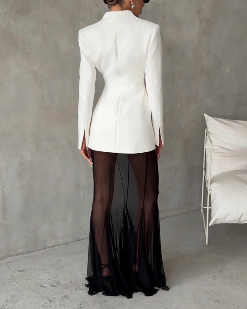 Conjunto de Chaqueta de Moda Lila y Falda Transparente
