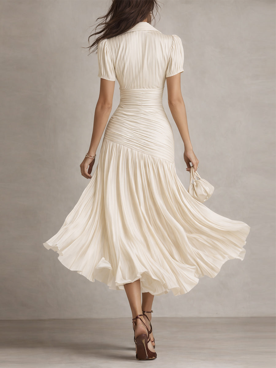 Adriana - Vestido midi satinado con rayas vintage