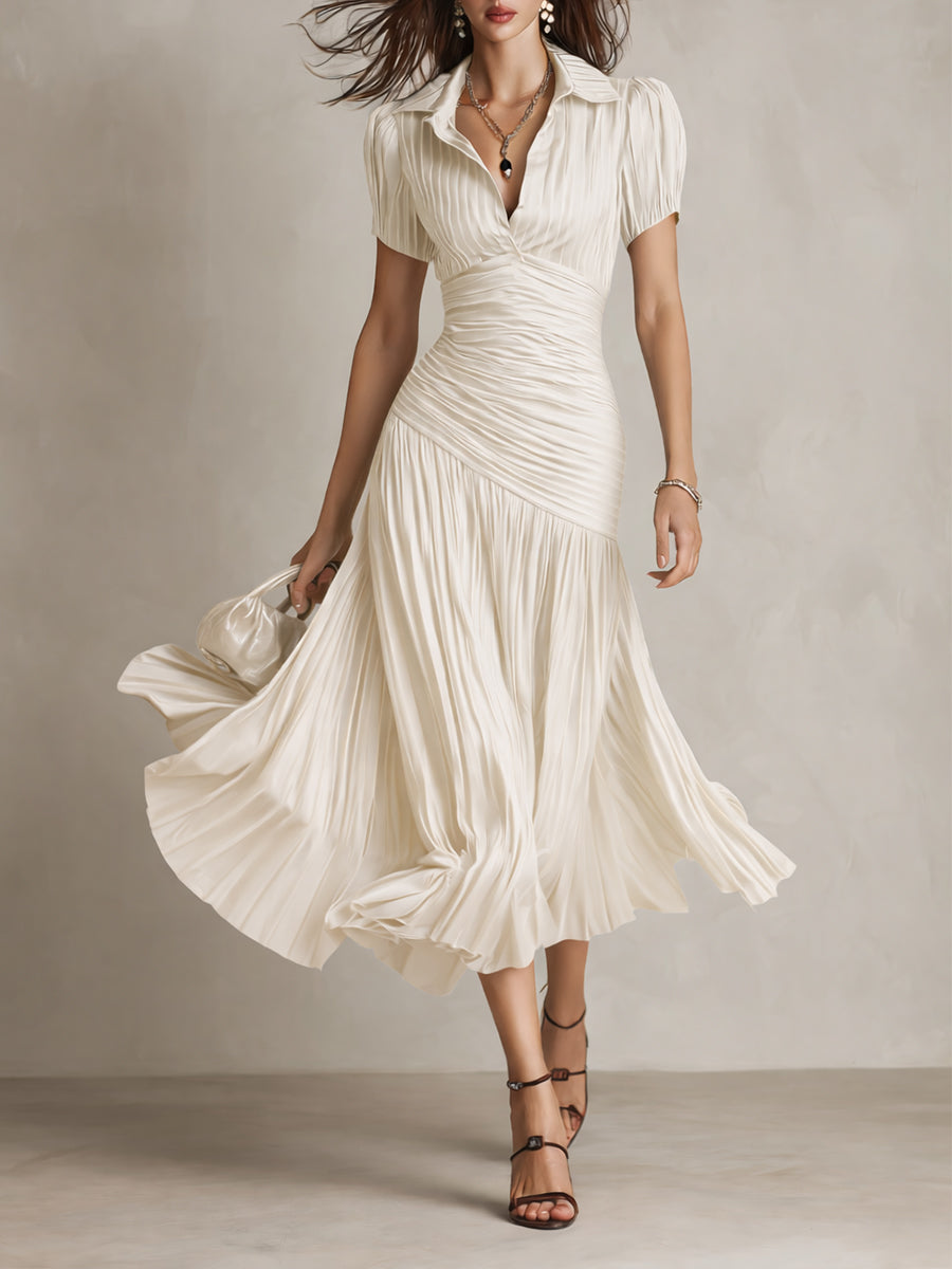 Adriana - Vestido midi satinado con rayas vintage