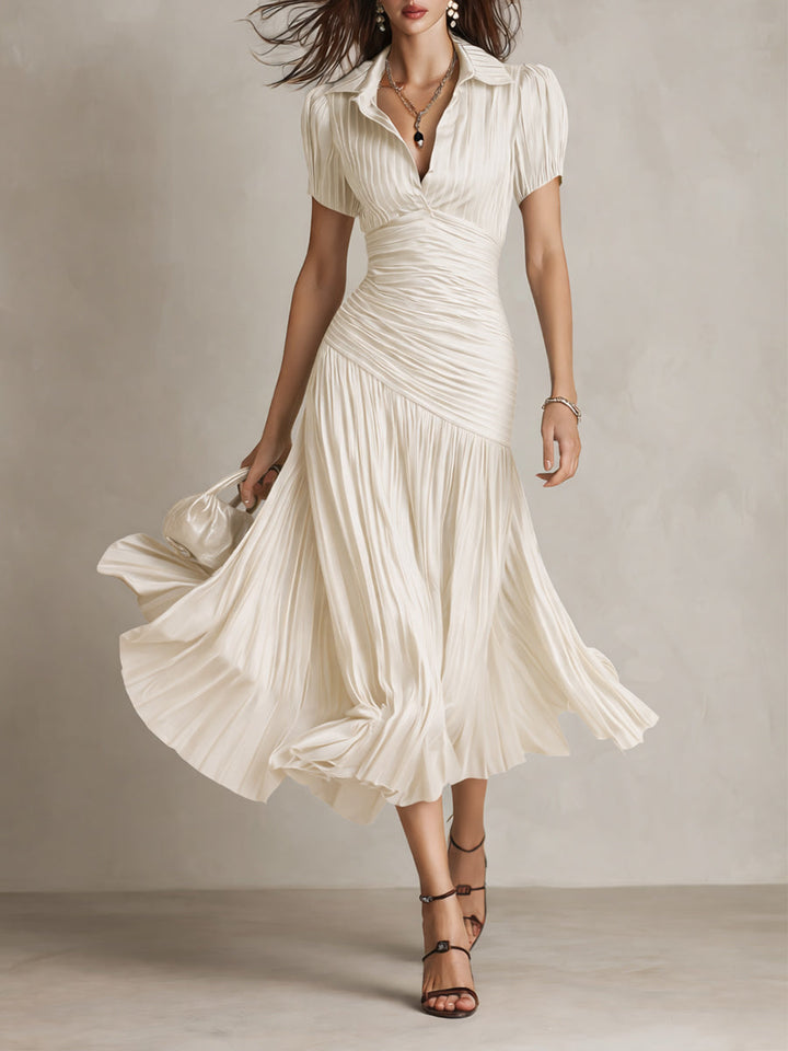 Adriana - Vestido midi satinado con rayas vintage