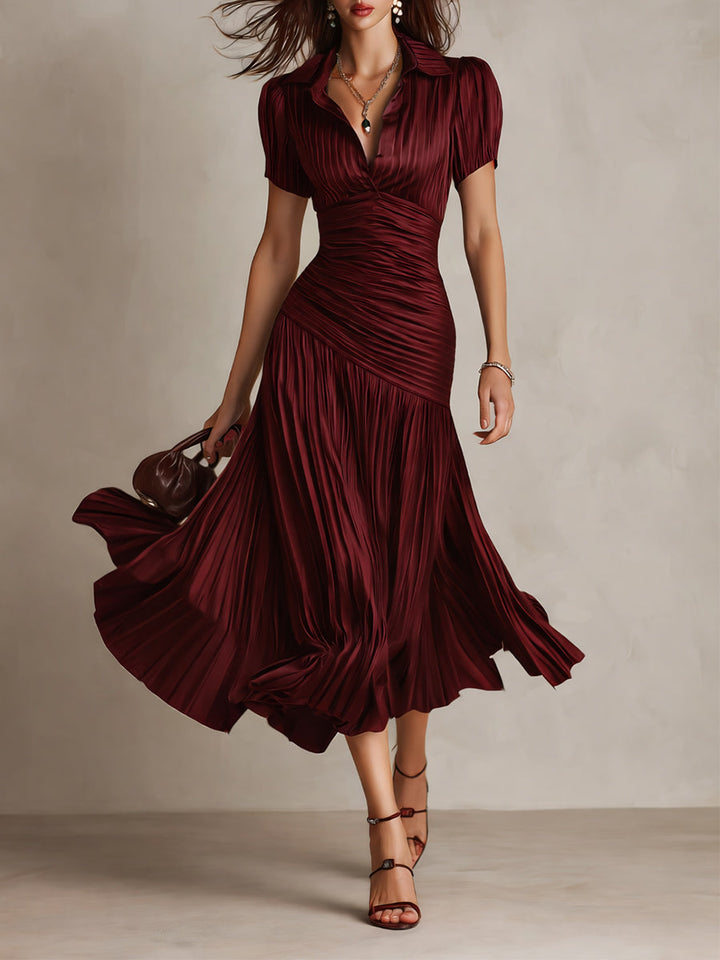 Adriana - Vestido midi satinado con rayas vintage