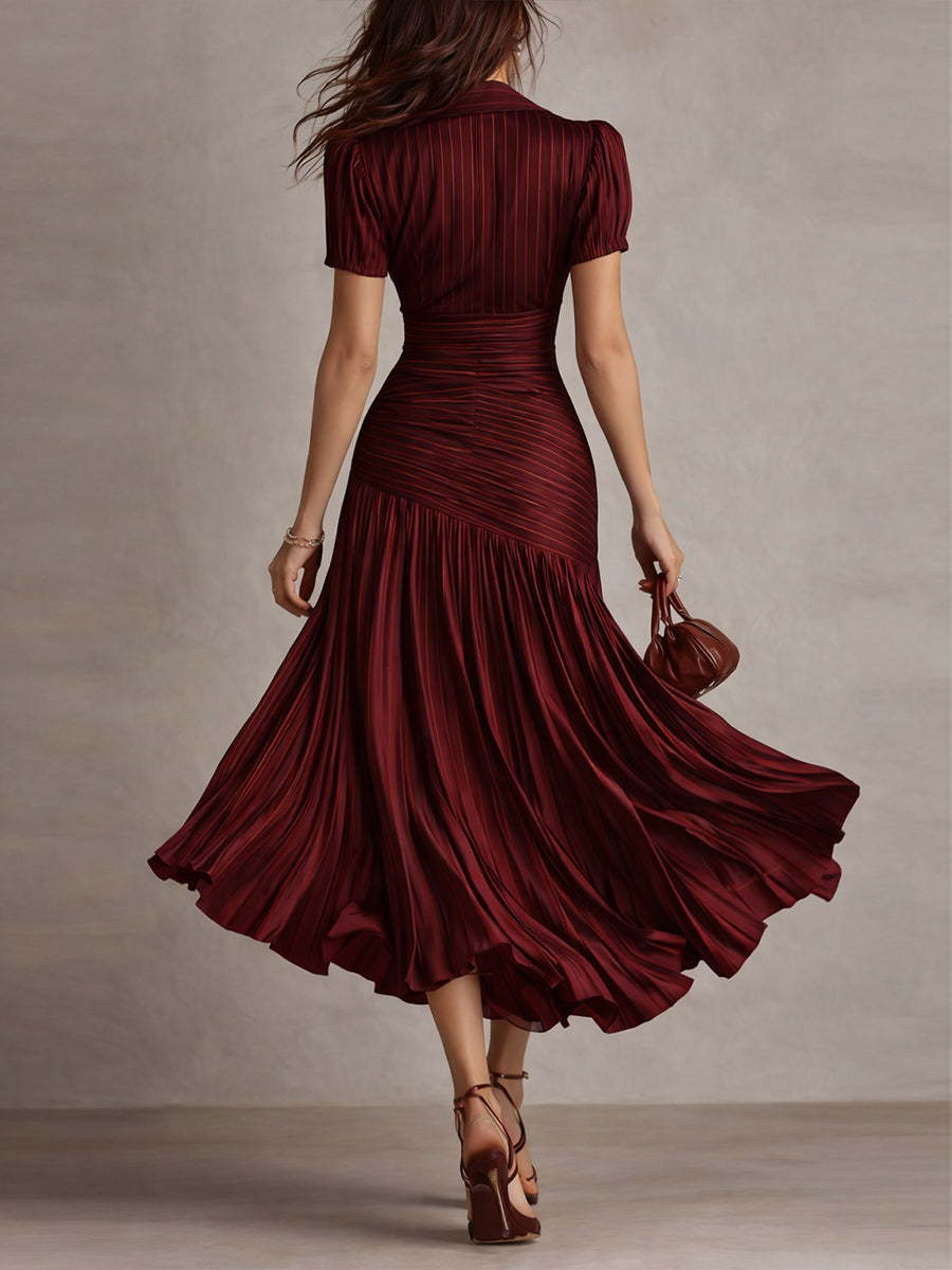 Adriana - Vestido midi satinado con rayas vintage
