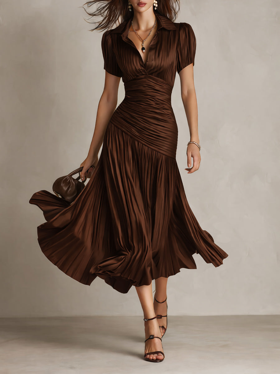 Adriana - Vestido midi satinado con rayas vintage