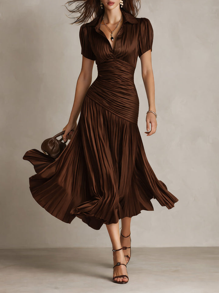 Adriana - Vestido midi satinado con rayas vintage