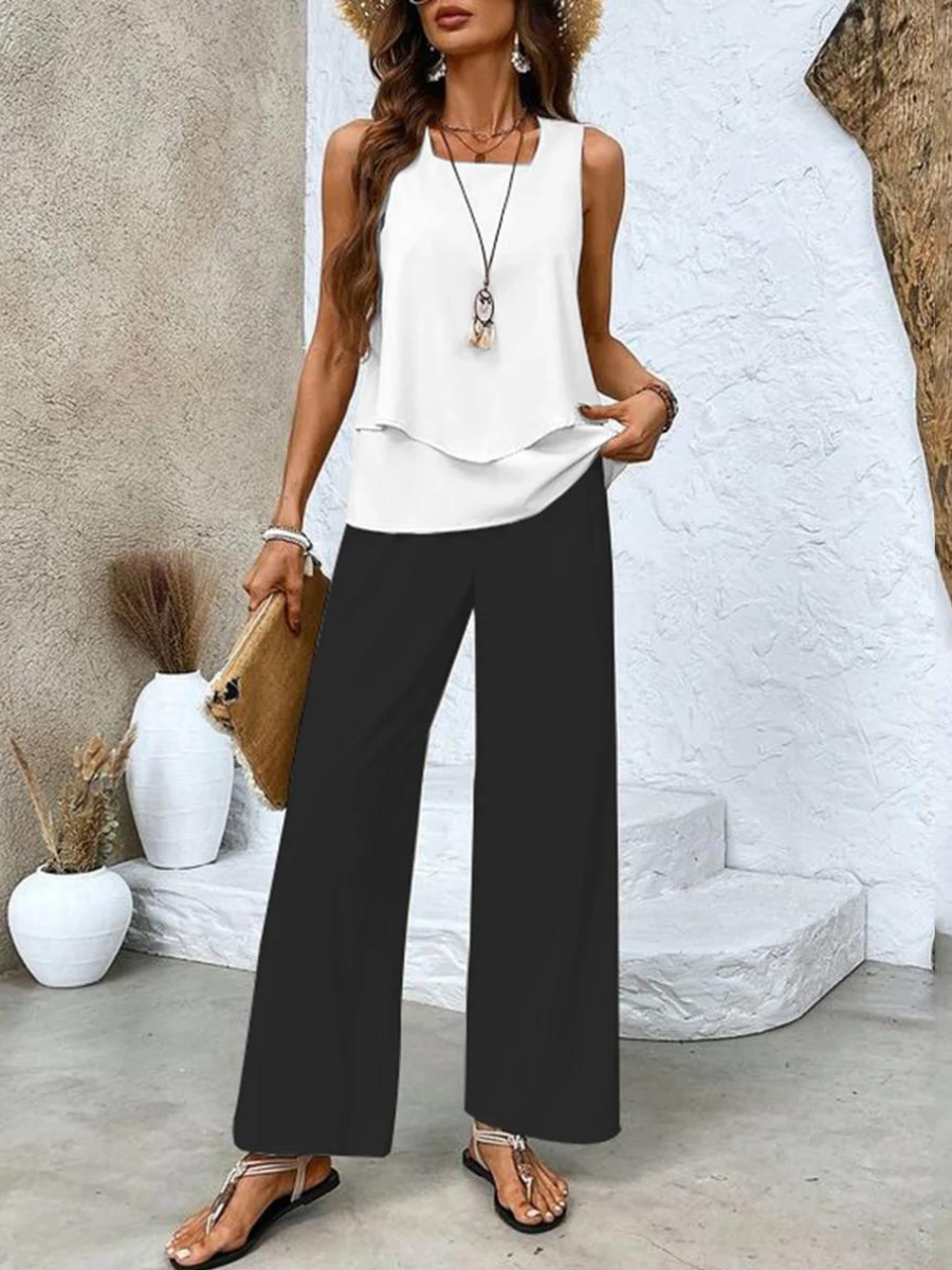 Averie | Conjunto Elegante de Verano de Dos Piezas con Pierna Ancha