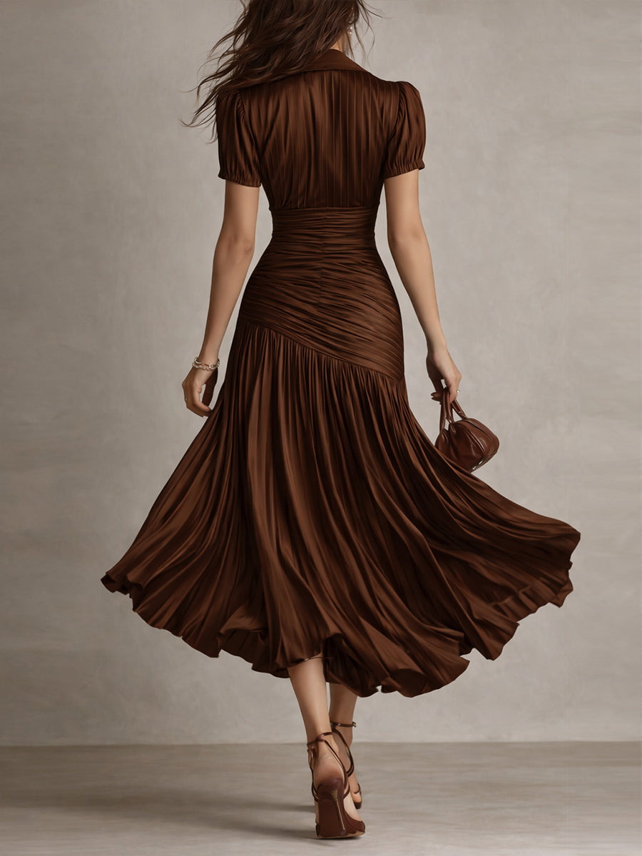 Adriana - Vestido midi satinado con rayas vintage