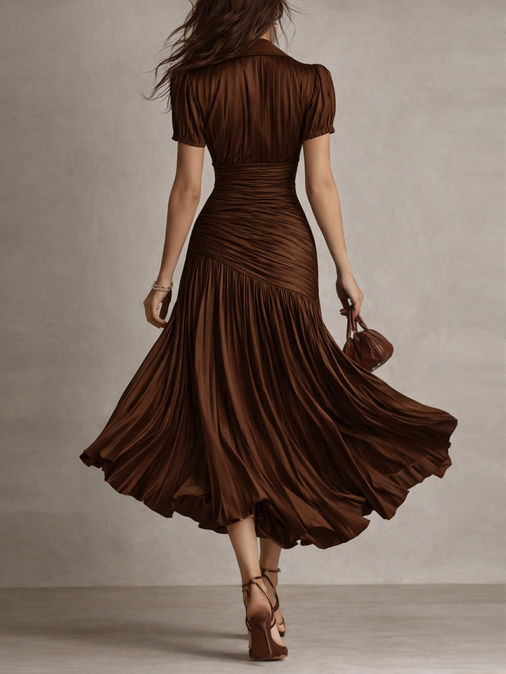 Adriana - Vestido midi satinado con rayas vintage