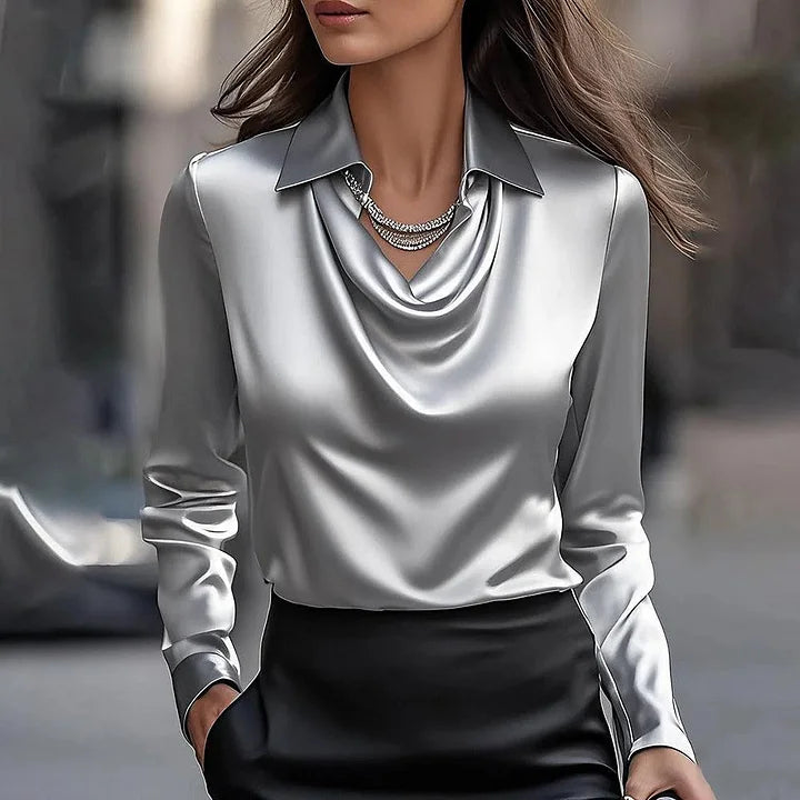 "Shannon™ | Blusa Elegante Brillante con Escote en V" (The title is already in Spanish and does not require translation.)