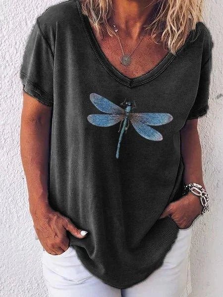Luna | Camiseta Casual de Manga Corta con Estampado de Libélula para Damas