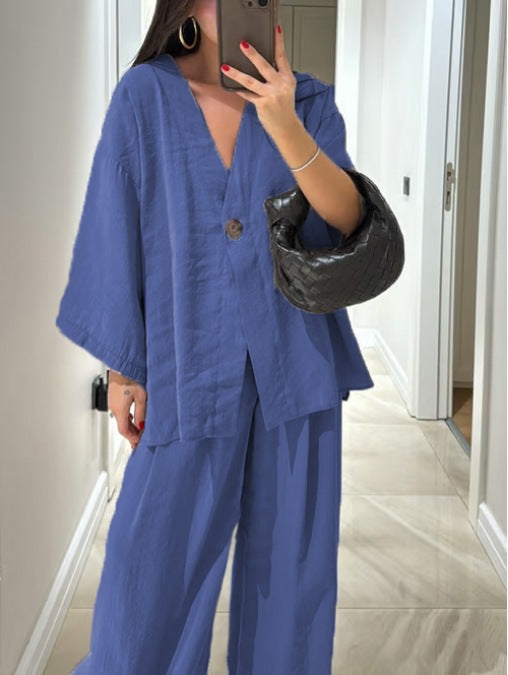 Conjunto de Top y Pantalones con Cuello en V Sienna