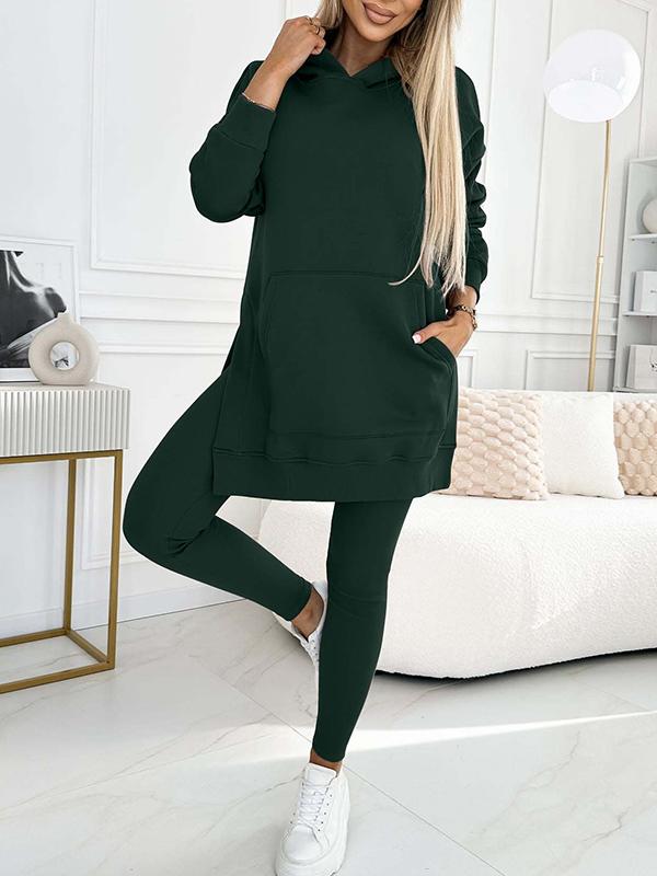 Conjunto de Sudadera Sólida en Color Sienna y Leggings Forrados