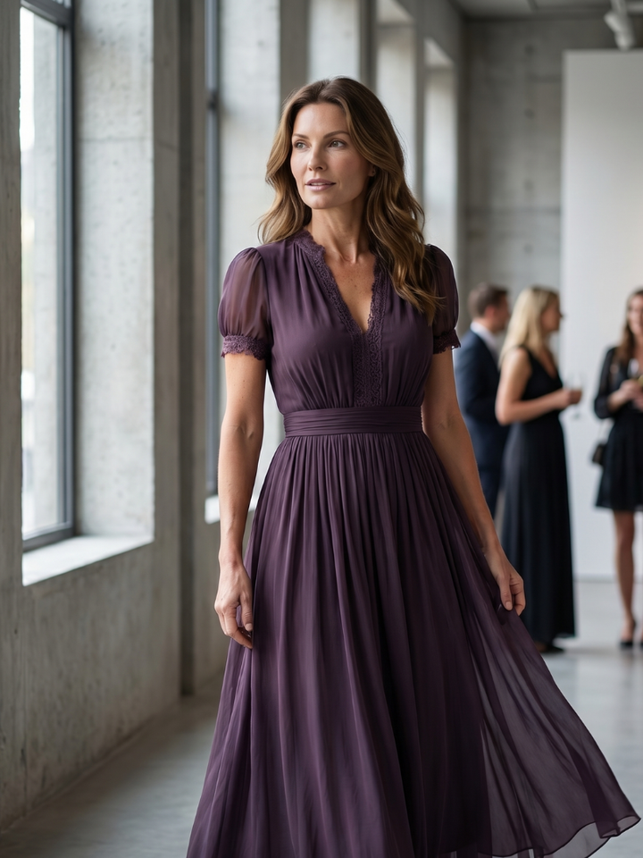 Elia | Vestido Maxi con Escote en Llave y Cintura Fruncida