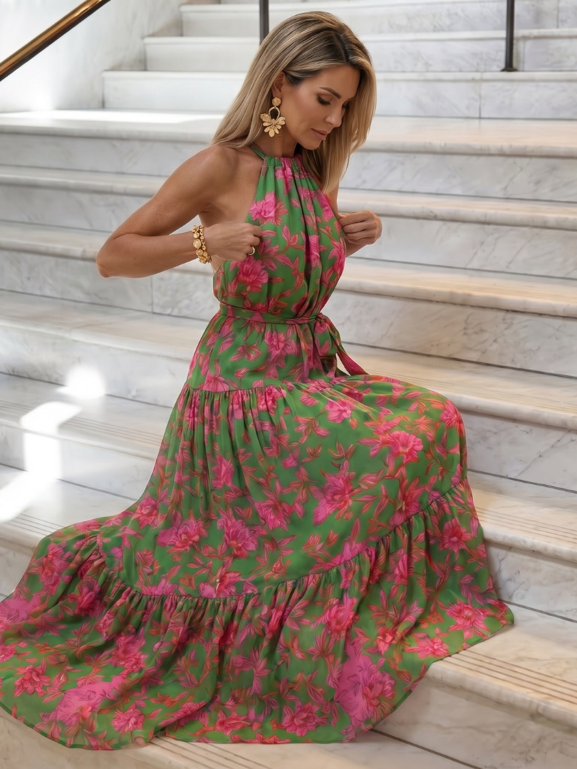 "Rowen | Vestido Midi con Halter Drapado