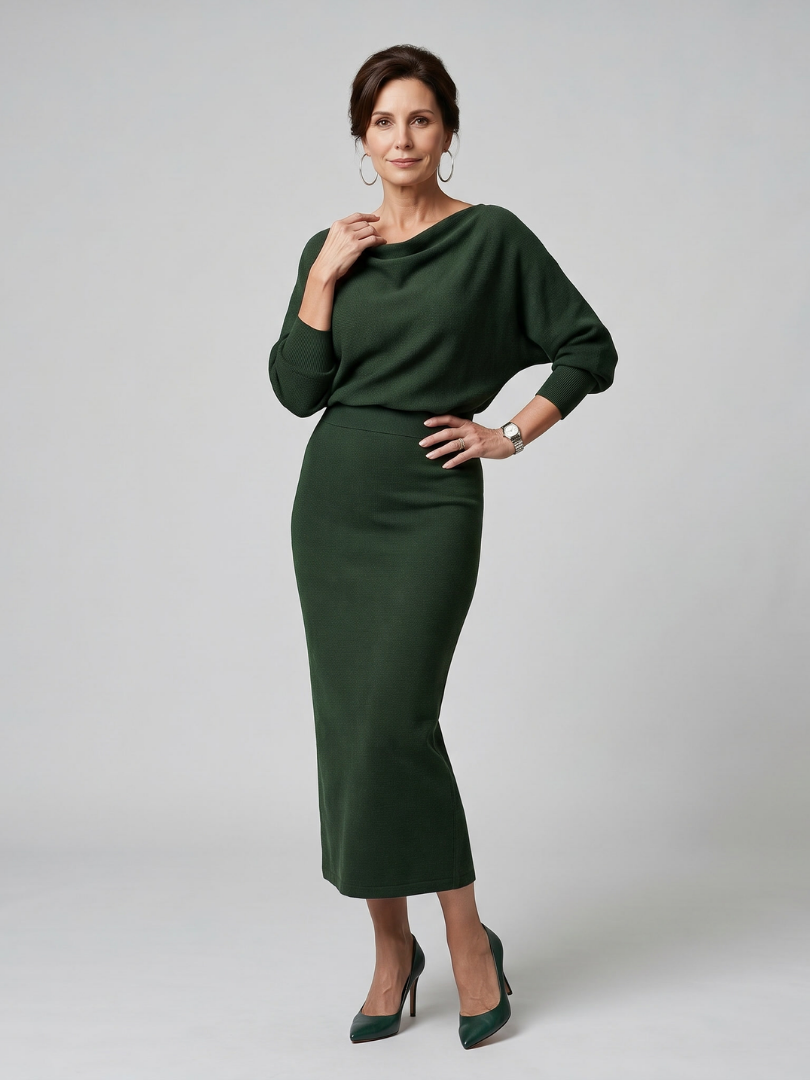 Romy | Vestido Midi Ceñido con Escote Drapado