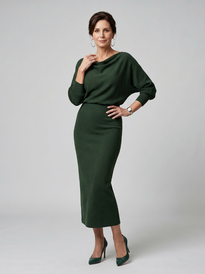 Romy | Vestido Midi Ceñido con Escote Drapado