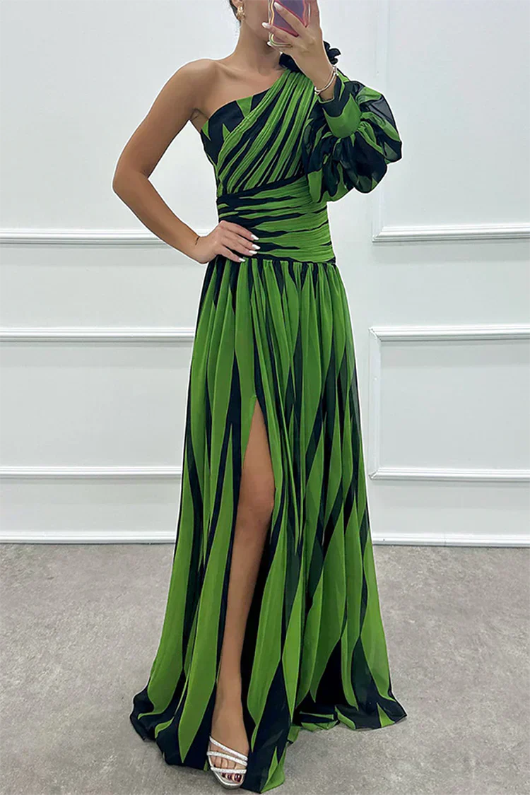 Ellis & Johnson™ | Elegante Vestido Maxi a Rayas de Un Hombro