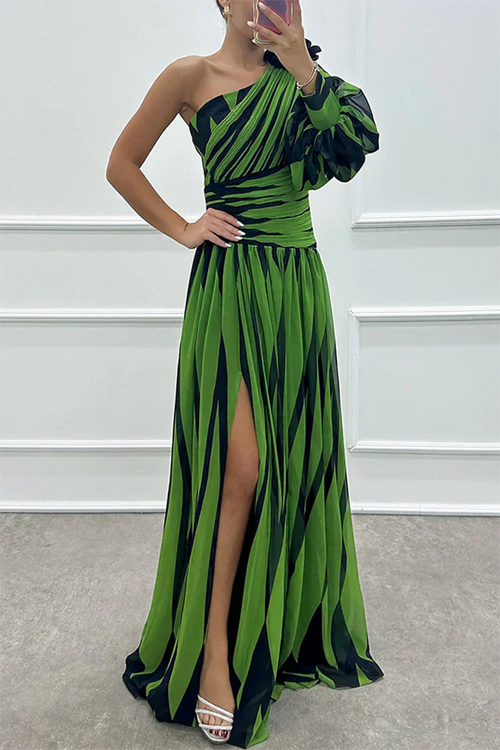 Ellis & Johnson™ | Elegante Vestido Maxi a Rayas de Un Hombro