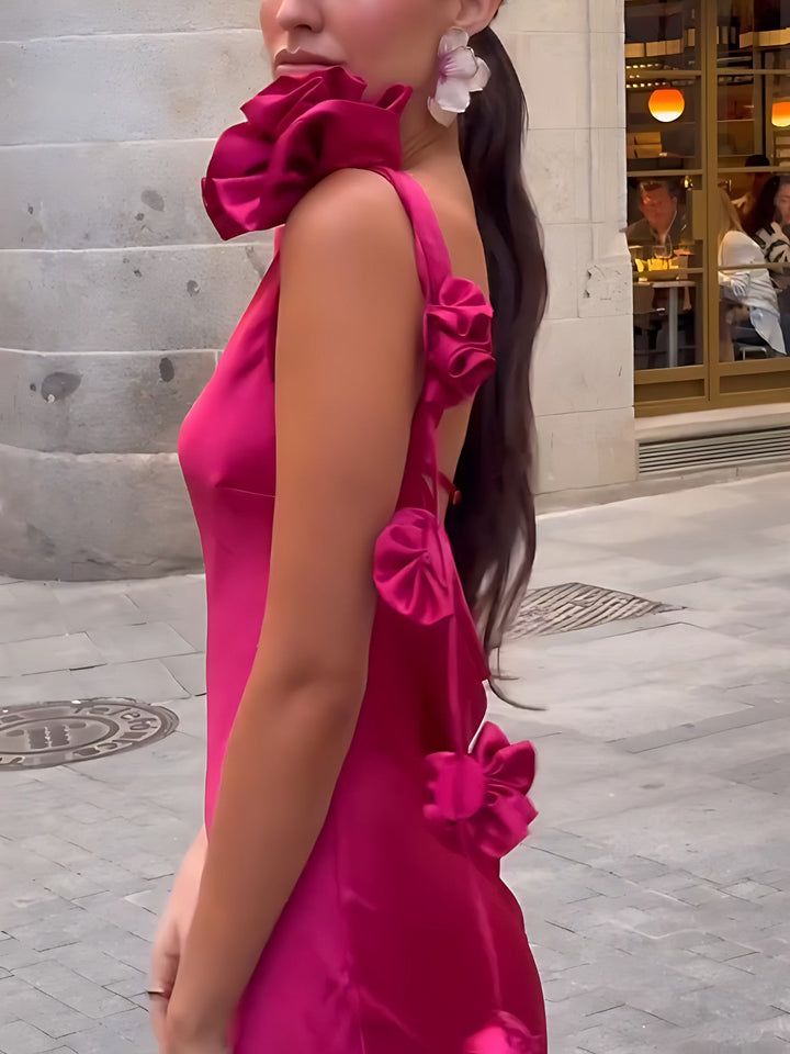 Vestido largo Formentera con lazo de satén y estampado de flores