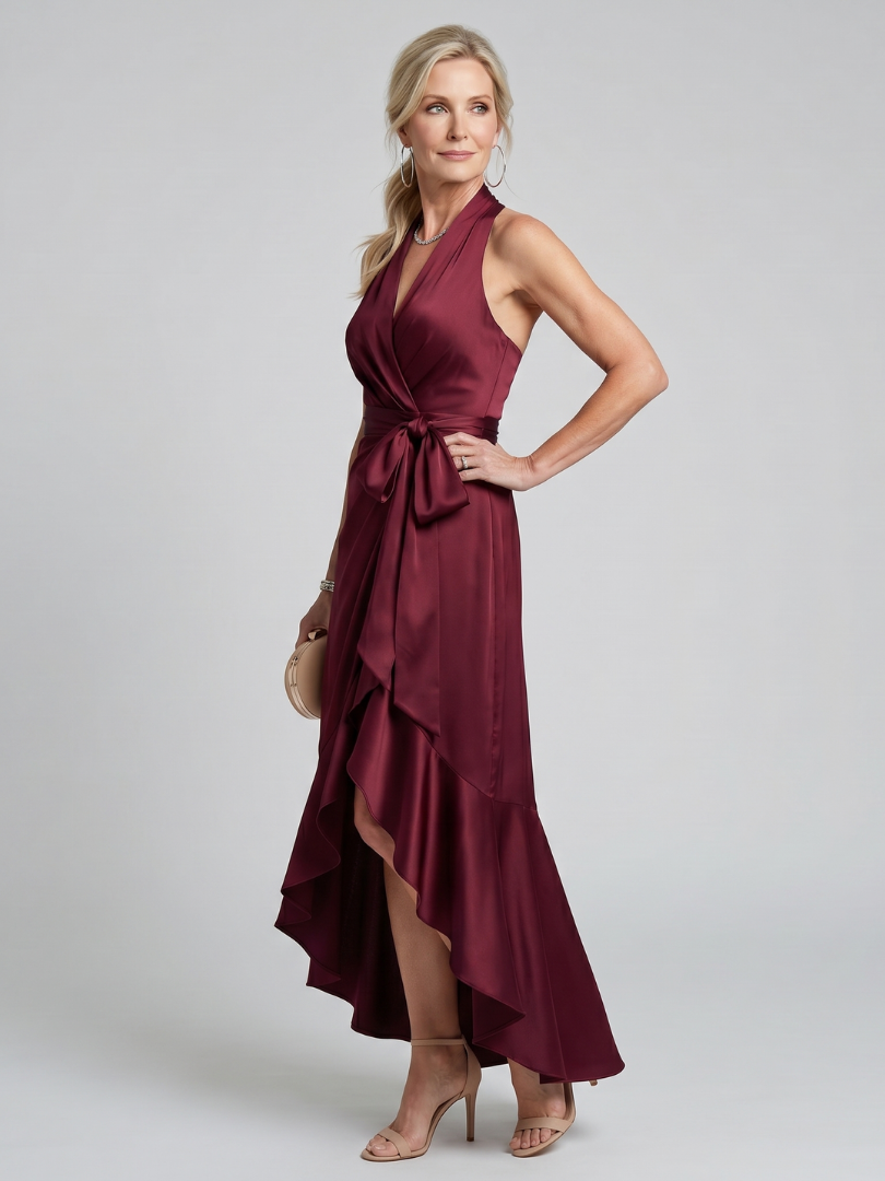 Honora | Vestido midi asimétrico con escote halter
