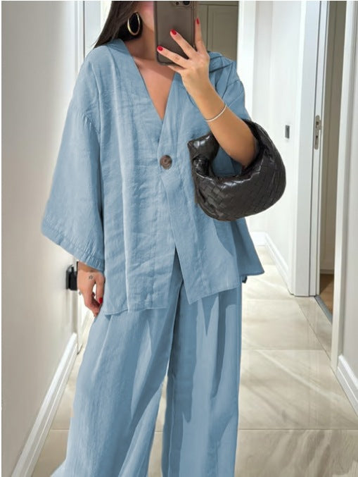 Conjunto de Top y Pantalones con Cuello en V Sienna