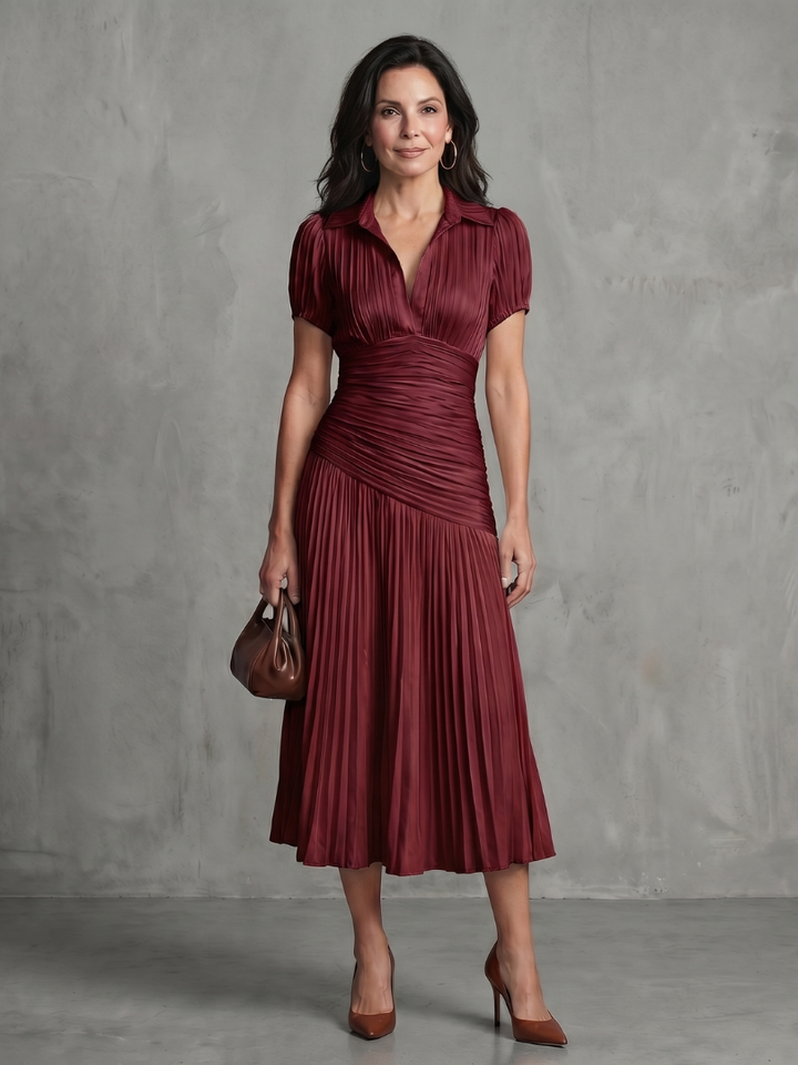 Theodora | Vestido midi a rayas con cintura fruncida