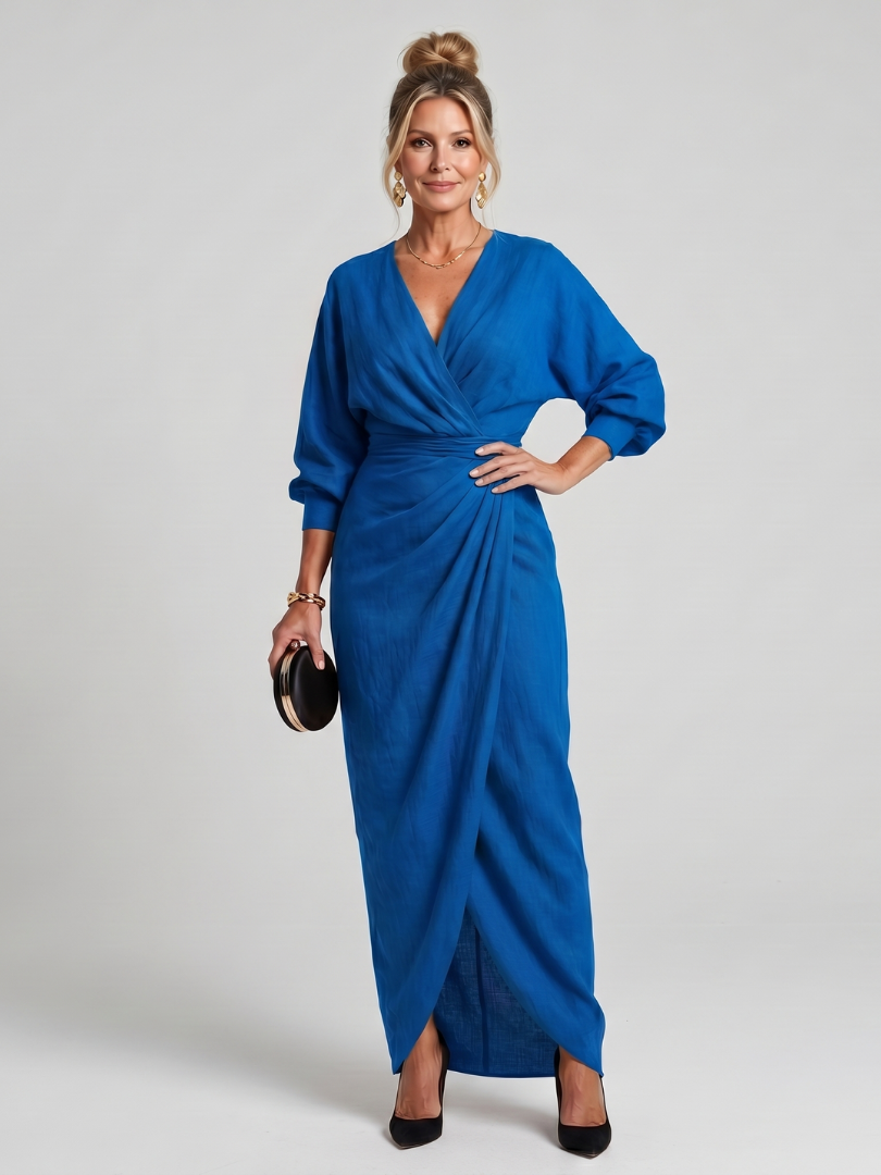 Fábula | Vestido Midi de Manga Larga con Cuerpo Envolvente