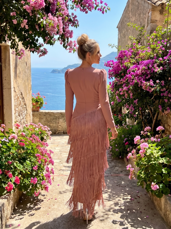 Samara | Vestido Midi de Manga Larga con Flecos Suaves