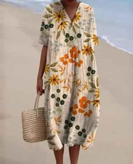 Margaret - Vestido de Verano Ligero con Estampado Floral Vibrante