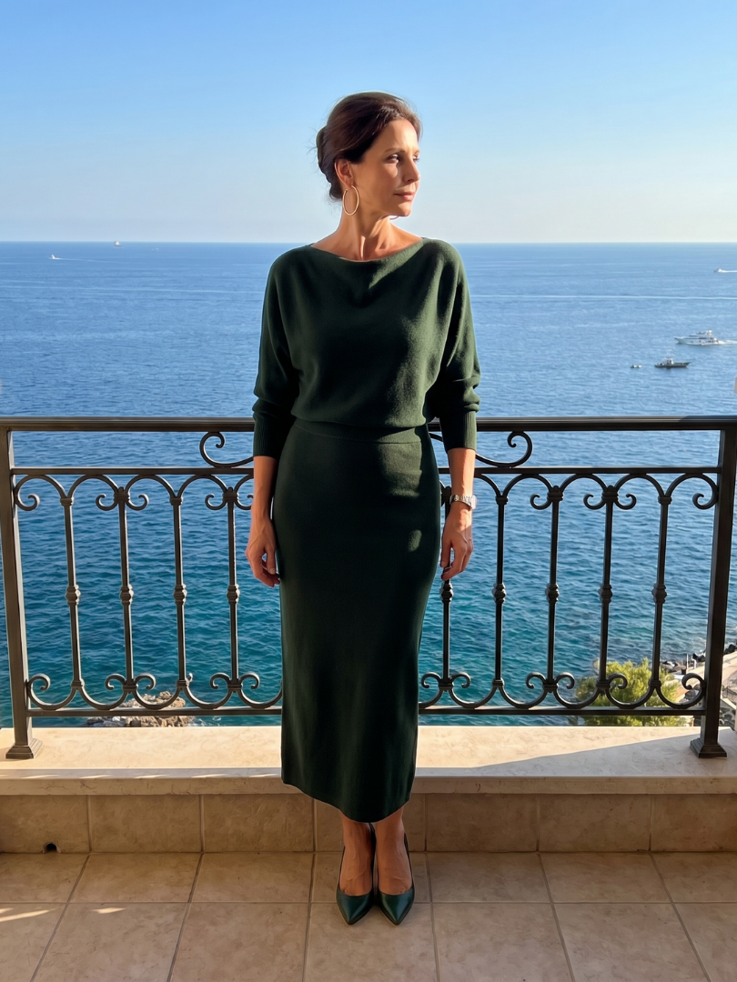 Romy | Vestido Midi Ceñido con Escote Drapado