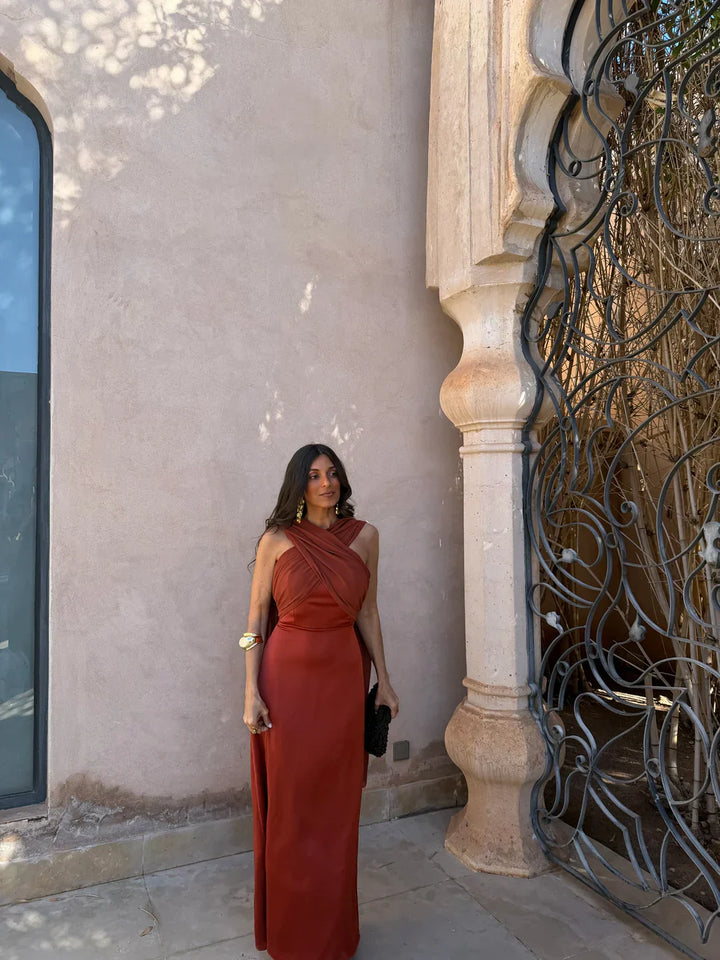 Noa | Vestido Vintage Liso con Lazo y Cintura Alta
