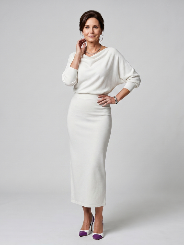 Romy | Vestido Midi Ceñido con Escote Drapado