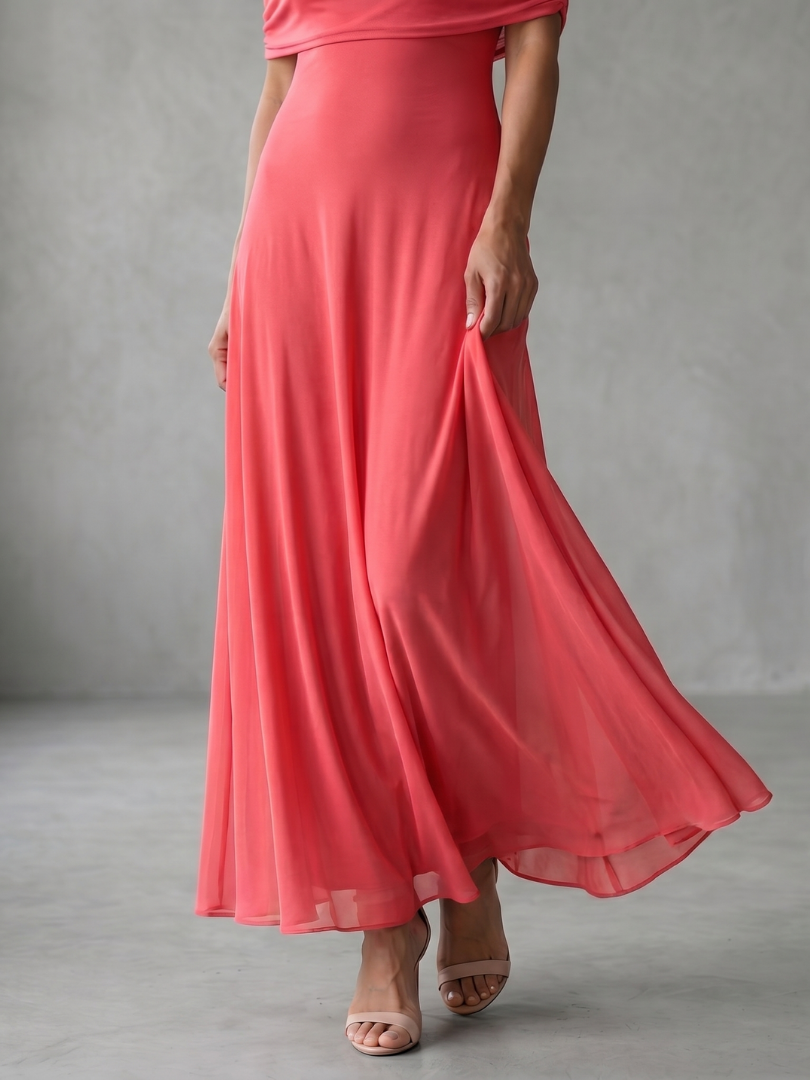 Junio | Vestido Midi Drapado con Hombros al Descubierto